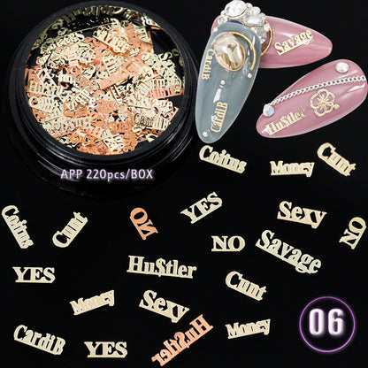 Ultra Thin Computer Chip Manicure Hollow Metal Chip English Letter Snowflake Christmas Nail Patch 1618537565992