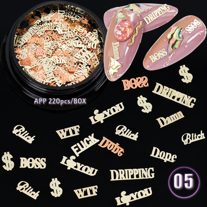 Ultra Thin Computer Chip Manicure Hollow Metal Chip English Letter Snowflake Christmas Nail Patch 1618537565994