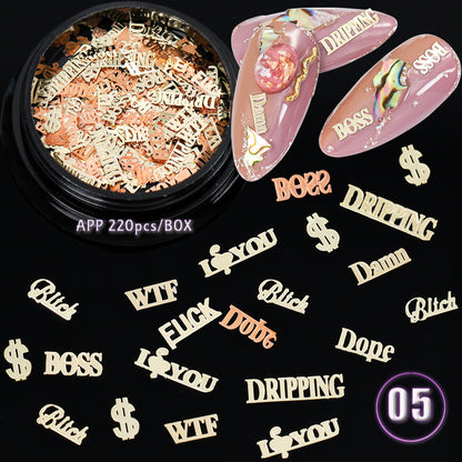 Ultra Thin Computer Chip Manicure Hollow Metal Chip English Letter Snowflake Christmas Nail Patch 1618537565994