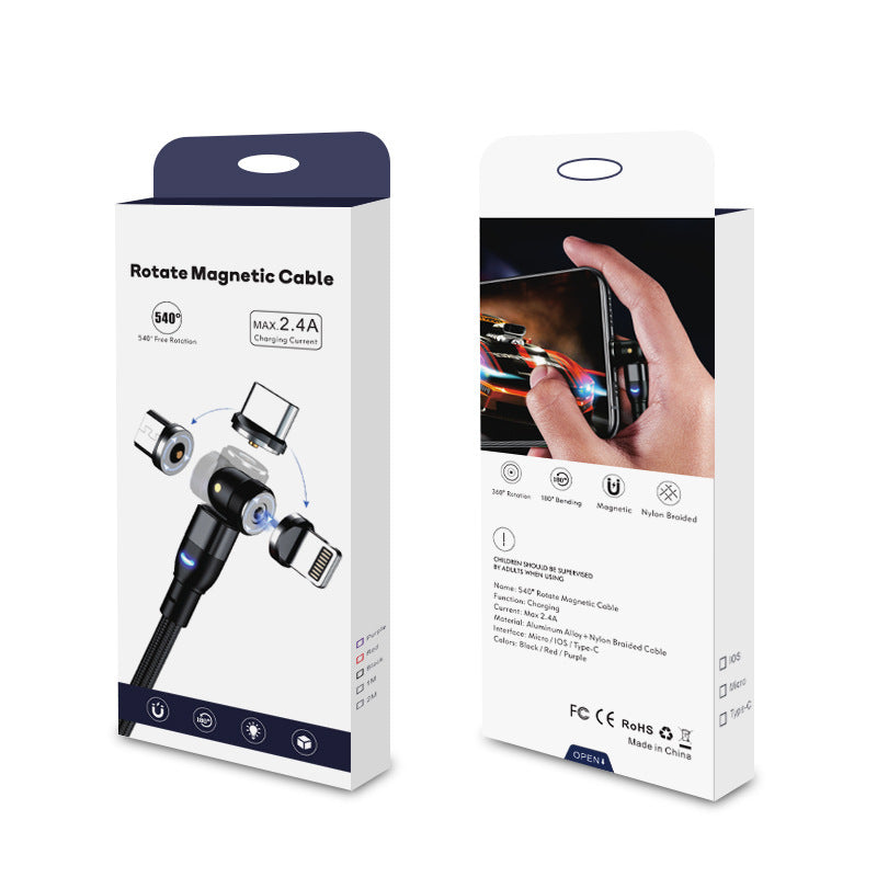 Data Cable 540 Degree Blind Suction Round Magnetic Charging Cable Three-in-one Bent Magnetic Cable - 图片 2