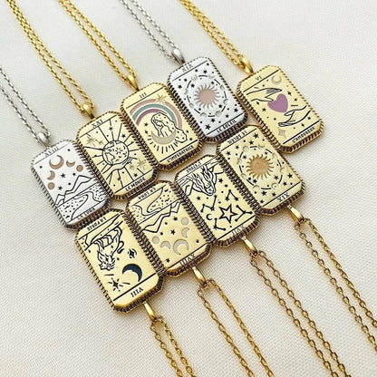 Ins Niche Tarot Pendant Necklace Copper Plated Real Gold Clavicle Chain 1618836810758