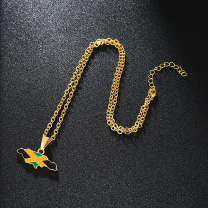 World Map Jamaica Map Flag Pendant Necklace 1618882483037
