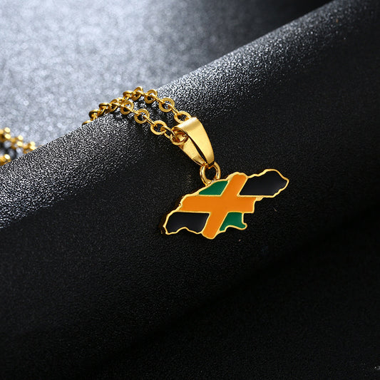 World Map Jamaica Map Flag Pendant Necklace 1618882483053