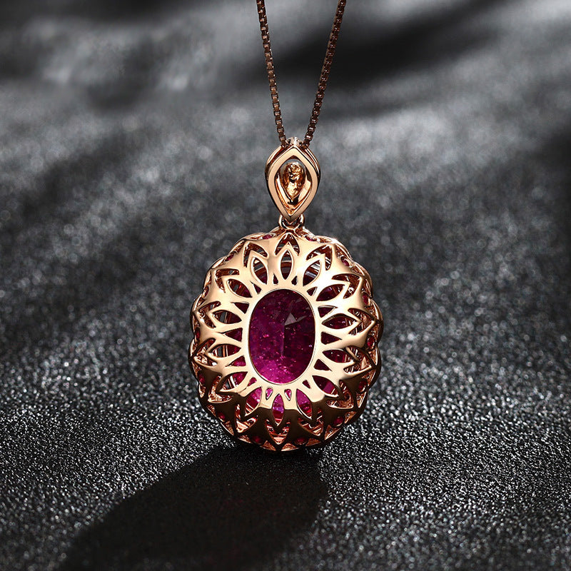 New Inlaid Pigeon Blood Ruby Goose Egg-Shaped Micro-Inlaid Zircon Pendant European And American Luxury Banquet Engagement Nec