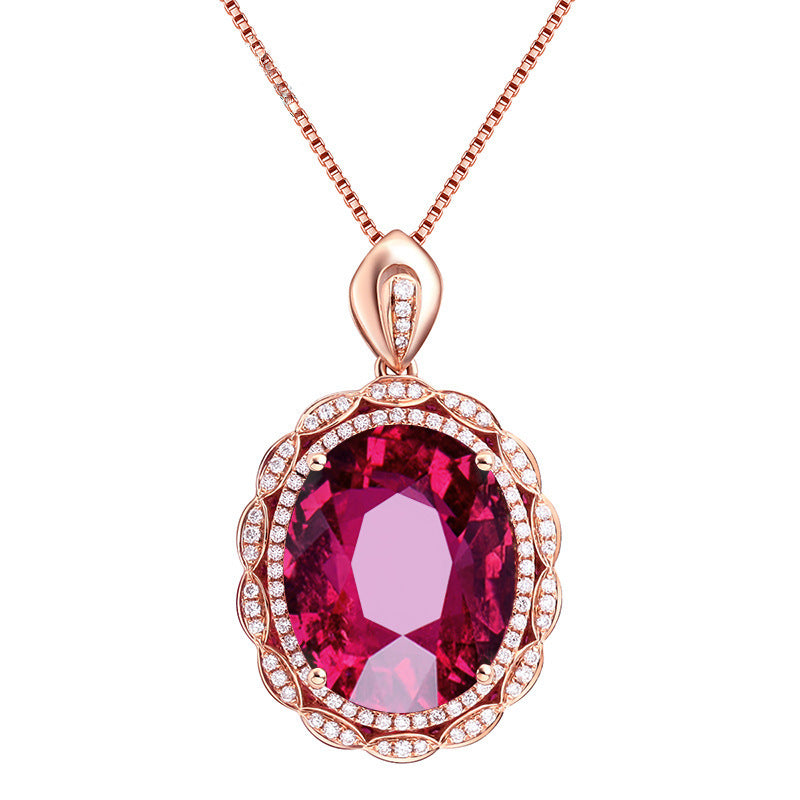New Inlaid Pigeon Blood Ruby Goose Egg-Shaped Micro-Inlaid Zircon Pendant European And American Luxury Banquet Engagement Nec