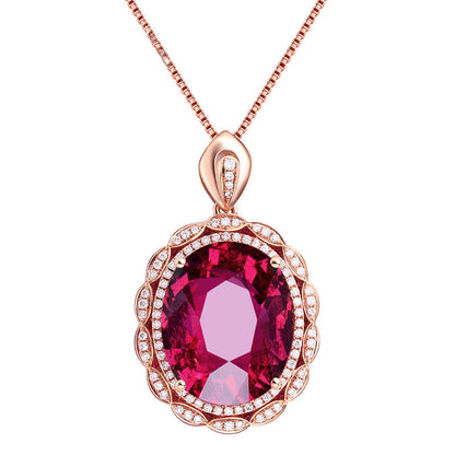New Inlaid Pigeon Blood Ruby Goose Egg-Shaped Micro-Inlaid Zircon Pendant European And American Luxury Banquet Engagement Nec
