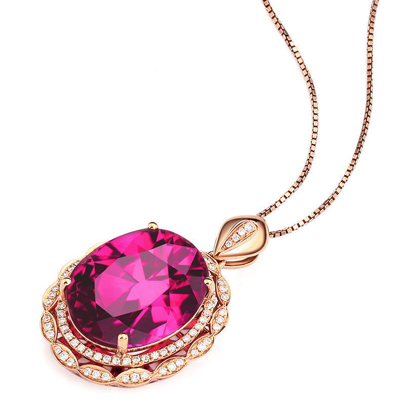 New Inlaid Pigeon Blood Ruby Goose Egg-Shaped Micro-Inlaid Zircon Pendant European And American Luxury Banquet Engagement Nec