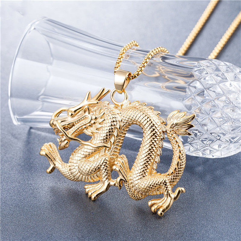 Oversized Chinese Dragon Titanium Steel Pendant 1618975033274