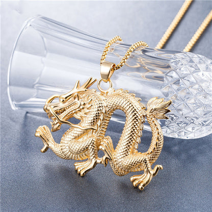 Oversized Chinese Dragon Titanium Steel Pendant 1618975033274