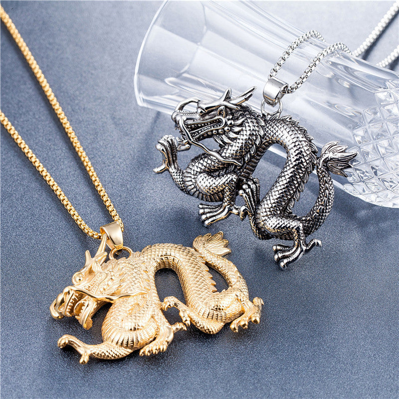 Oversized Chinese Dragon Titanium Steel Pendant 1618975033282