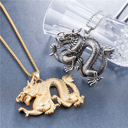 Oversized Chinese Dragon Titanium Steel Pendant 1618975033282