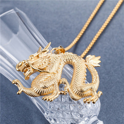 Oversized Chinese Dragon Titanium Steel Pendant 1618975033434