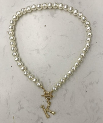 Abs Imitation Pearl 26 English Letter Pendant Necklace 1618984521577