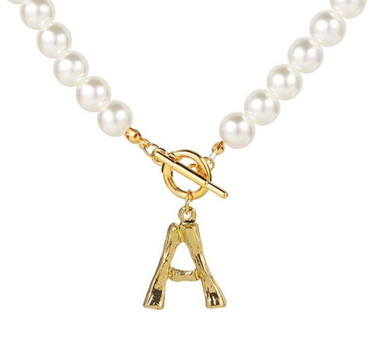 Abs Imitation Pearl 26 English Letter Pendant Necklace 1618984521578