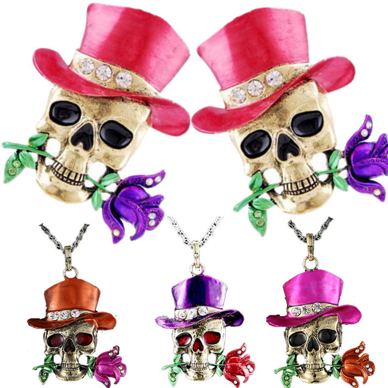 European And American Fashion Alloy Retro Necklace Foreign Trade Hot Sale Skull Charm Halloween Jewelry 1618997093318