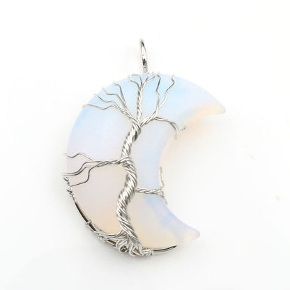 Cross-Border New Handmade Necklace Jewelry Moon Natural Crystal Stone Tree Of Life Jewelry Pendant Necklace Accessories 16190