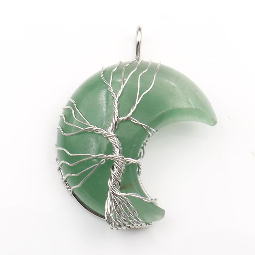 Cross-Border New Handmade Necklace Jewelry Moon Natural Crystal Stone Tree Of Life Jewelry Pendant Necklace Accessories 16190