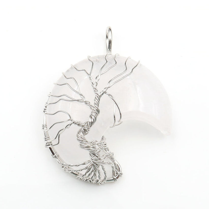 Cross-Border New Handmade Necklace Jewelry Moon Natural Crystal Stone Tree Of Life Jewelry Pendant Necklace Accessories 16190