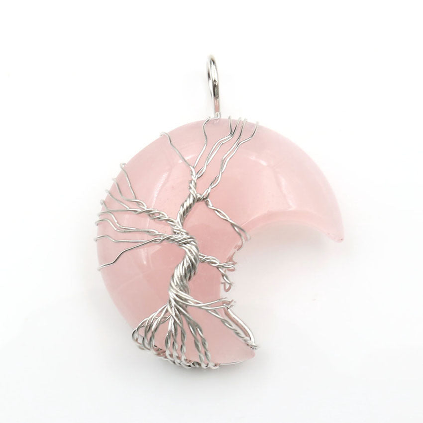 Cross-Border New Handmade Necklace Jewelry Moon Natural Crystal Stone Tree Of Life Jewelry Pendant Necklace Accessories 16190