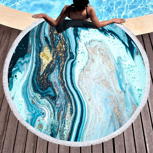 Factory Direct Supply 3D Round Beach Towel, Bath Towel, Microfiber Towel, Bathrobe, Beach Mat, Gold Type 1619147959226