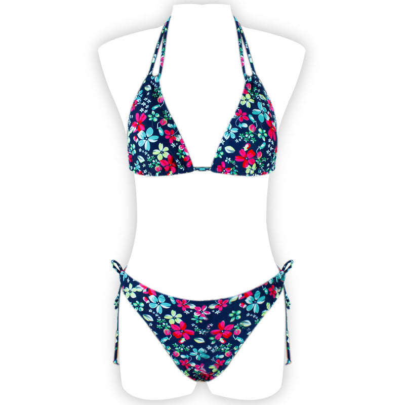 Printed Halter Lace Open Back European and American Sexy Split Bikini Swimsuit 1619167681118