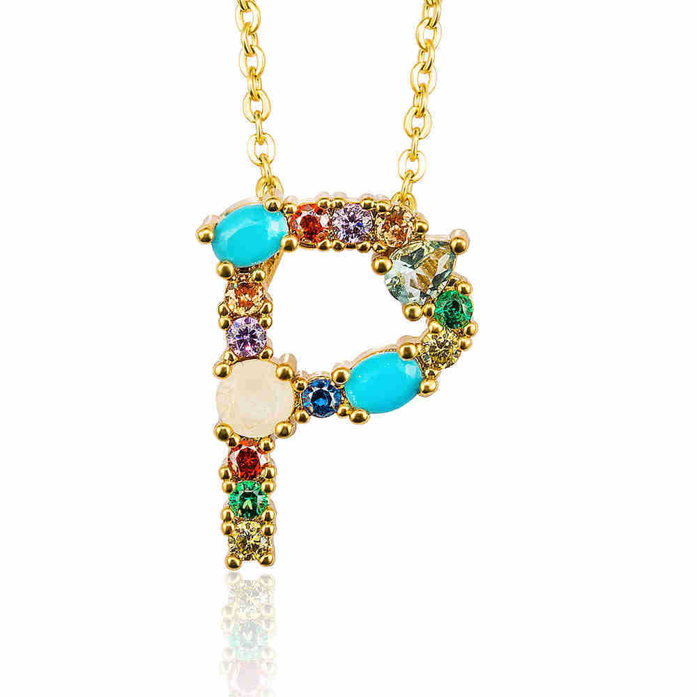 Hip Hop 26 Letters Copper Micro Inlaid Letter Pendant Clavicle Chain 1619178764785