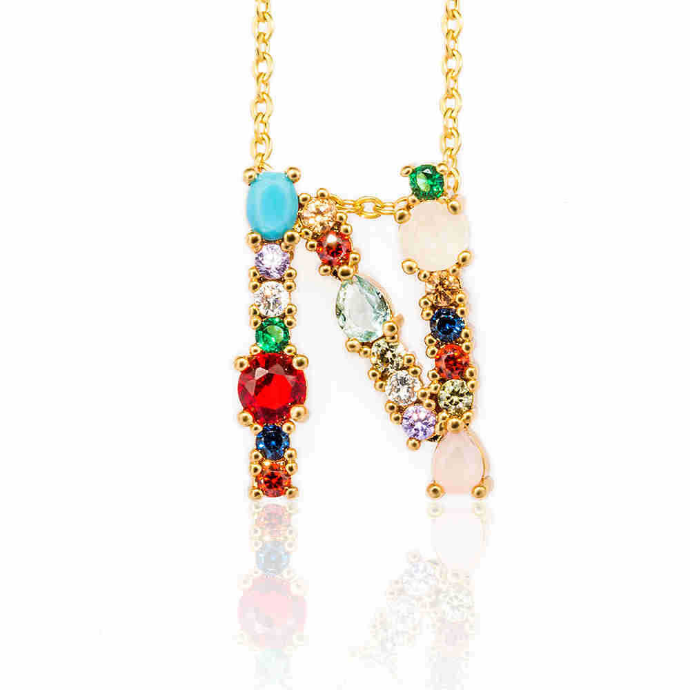 Hip Hop 26 Letters Copper Micro Inlaid Letter Pendant Clavicle Chain 1619178764790