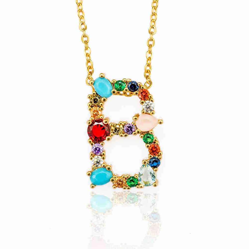 Hip Hop 26 Letters Copper Micro Inlaid Letter Pendant Clavicle Chain 1619178765084