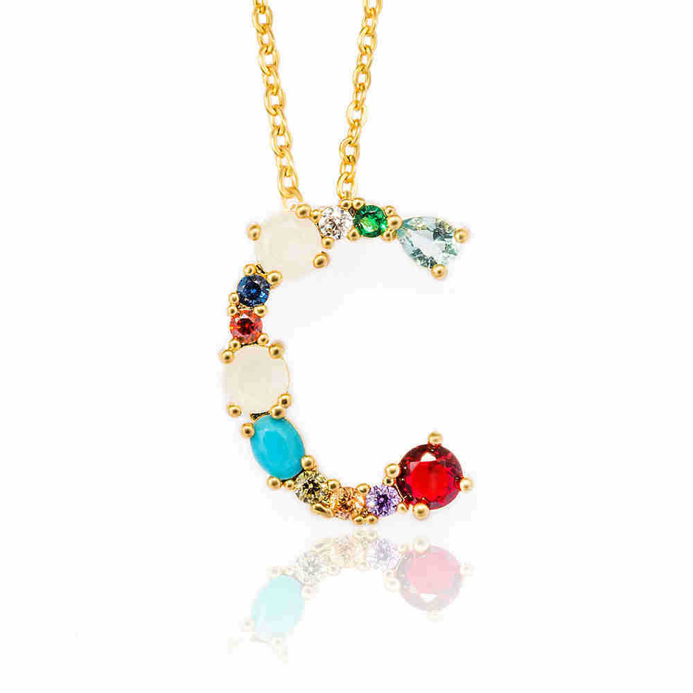 Hip Hop 26 Letters Copper Micro Inlaid Letter Pendant Clavicle Chain 1619178765088