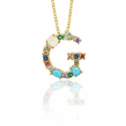Hip Hop 26 Letters Copper Micro Inlaid Letter Pendant Clavicle Chain 1619178765370