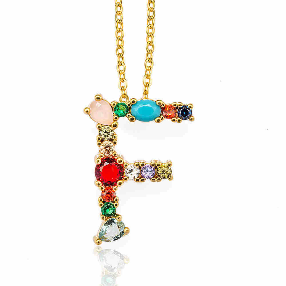Hip Hop 26 Letters Copper Micro Inlaid Letter Pendant Clavicle Chain 1619178765372
