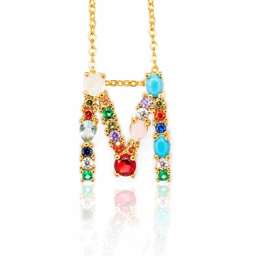 Hip Hop 26 Letters Copper Micro Inlaid Letter Pendant Clavicle Chain 1619178765374