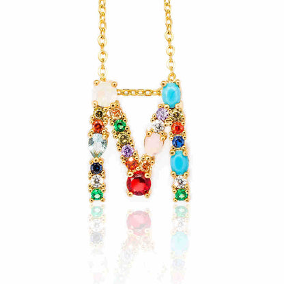 Hip Hop 26 Letters Copper Micro Inlaid Letter Pendant Clavicle Chain 1619178765374