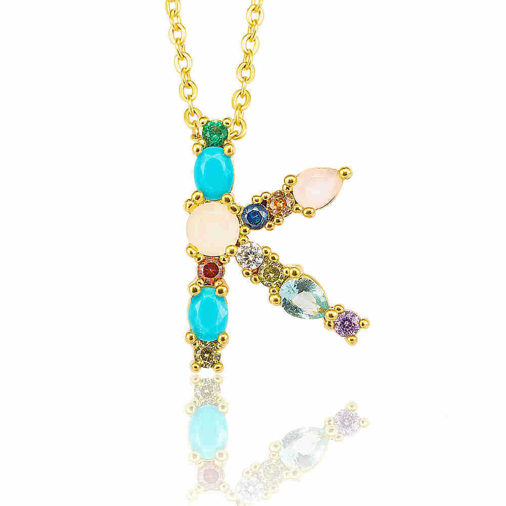 Hip Hop 26 Letters Copper Micro Inlaid Letter Pendant Clavicle Chain 1619178765377