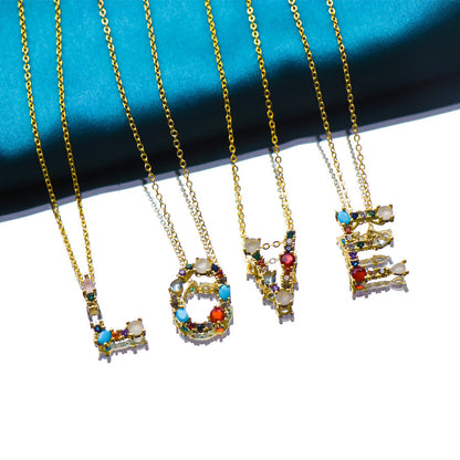 Hip Hop 26 Letters Copper Micro Inlaid Letter Pendant Clavicle Chain 1619178765379