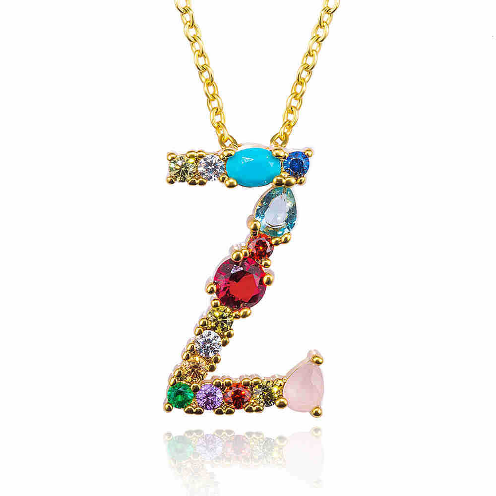 Hip Hop 26 Letters Copper Micro Inlaid Letter Pendant Clavicle Chain 1619178765386