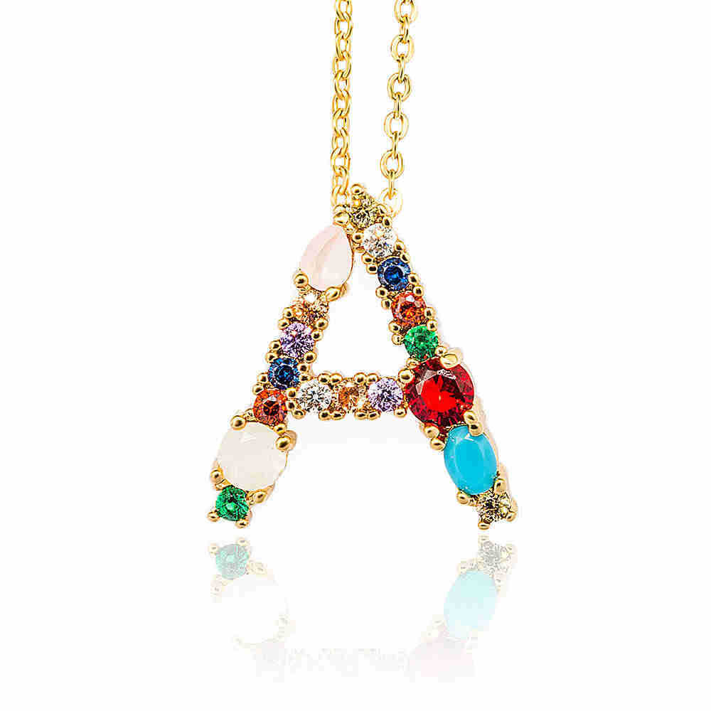 Hip Hop 26 Letters Copper Micro Inlaid Letter Pendant Clavicle Chain 1619178765656