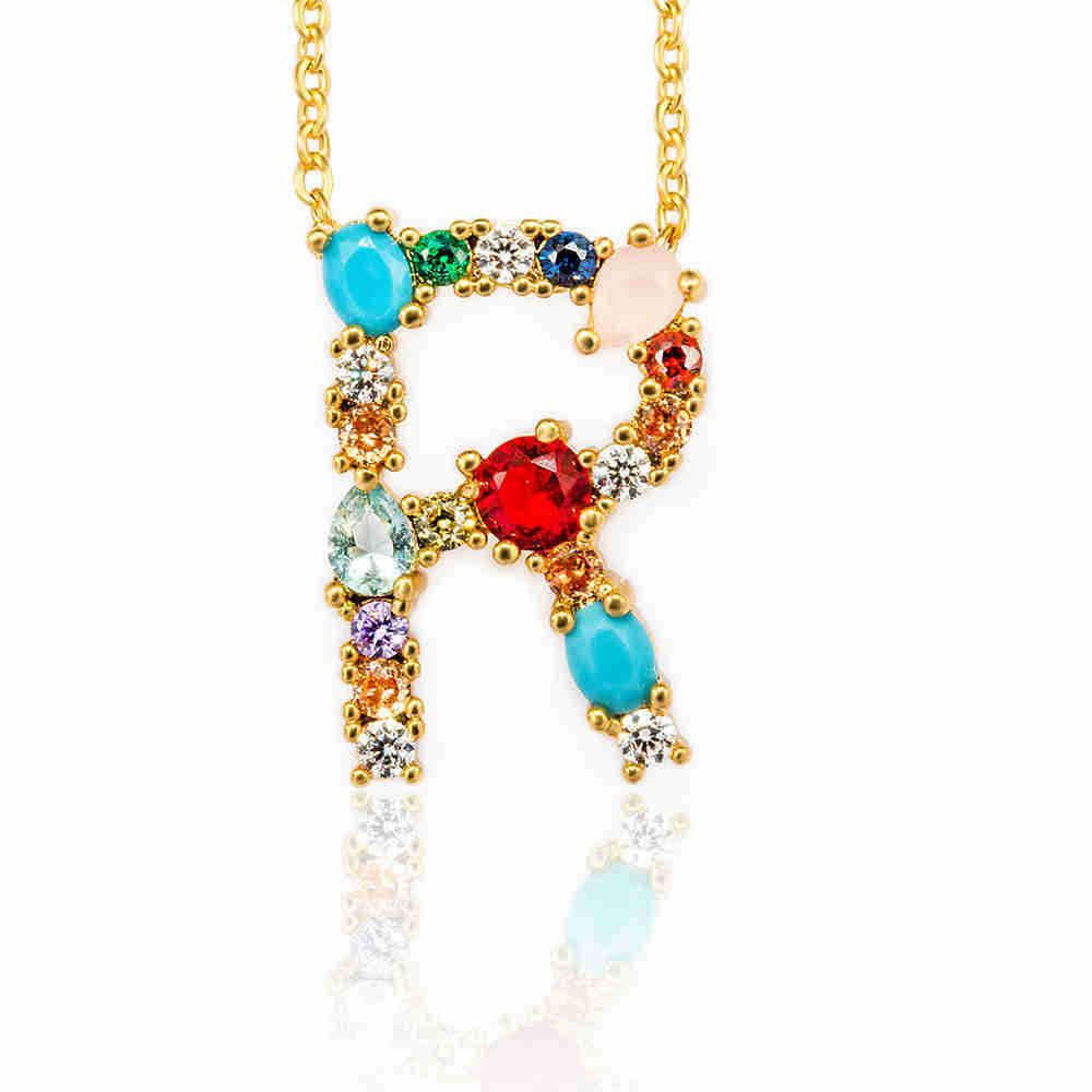 Hip Hop 26 Letters Copper Micro Inlaid Letter Pendant Clavicle Chain 1619178765958