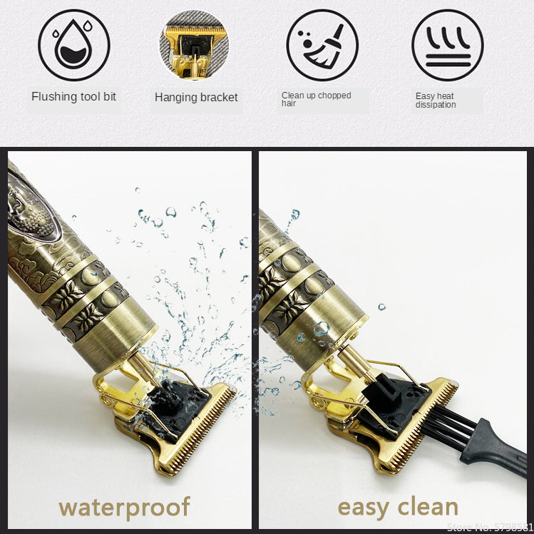 Electric Hair Clipper Oil head Electric hair Clipper LCD Display USB Engraving Buddha Head Retro T9 Scissors Power Generation