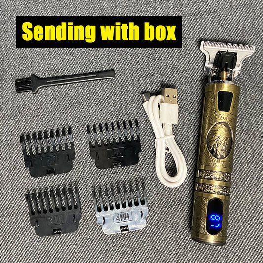 Electric Hair Clipper Oil head Electric hair Clipper LCD Display USB Engraving Buddha Head Retro T9 Scissors Power Generation