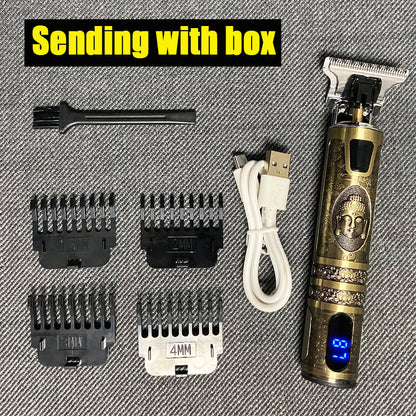 Electric Hair Clipper Oil head Electric hair Clipper LCD Display USB Engraving Buddha Head Retro T9 Scissors Power Generation