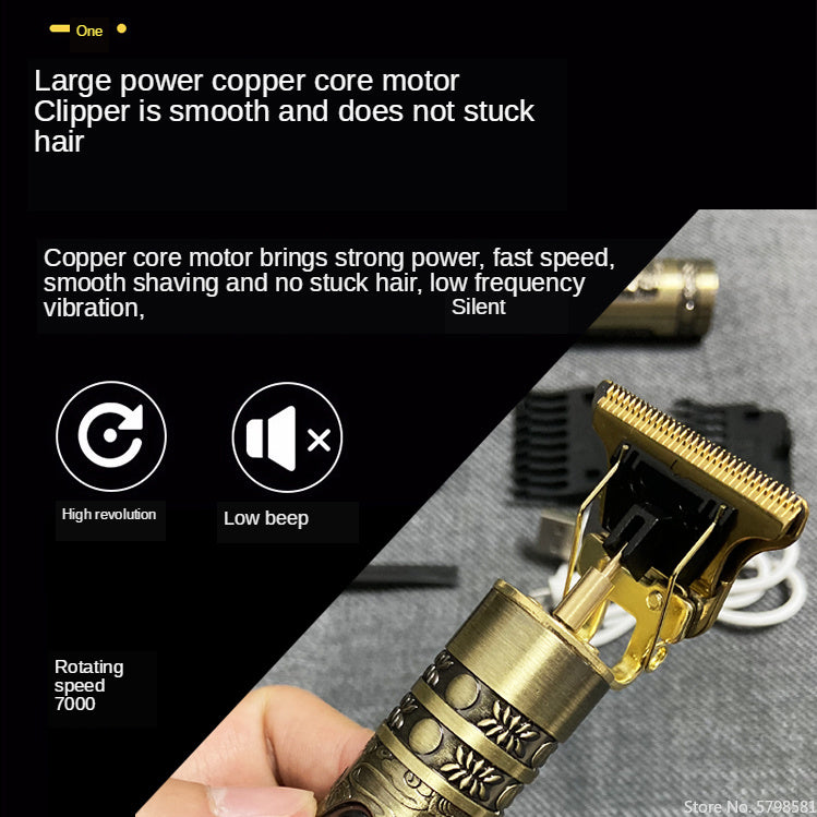 Electric Hair Clipper Oil head Electric hair Clipper LCD Display USB Engraving Buddha Head Retro T9 Scissors Power Generation