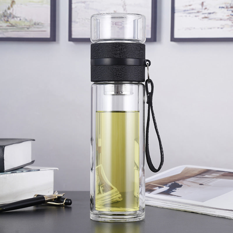 The New Office Transparent Tea Water Separation Double Glass Cup Creative Fashion Tea Maker Water Cup Portable Gift Customiza