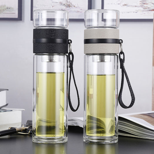 The New Office Transparent Tea Water Separation Double Glass Cup Creative Fashion Tea Maker Water Cup Portable Gift Customiza