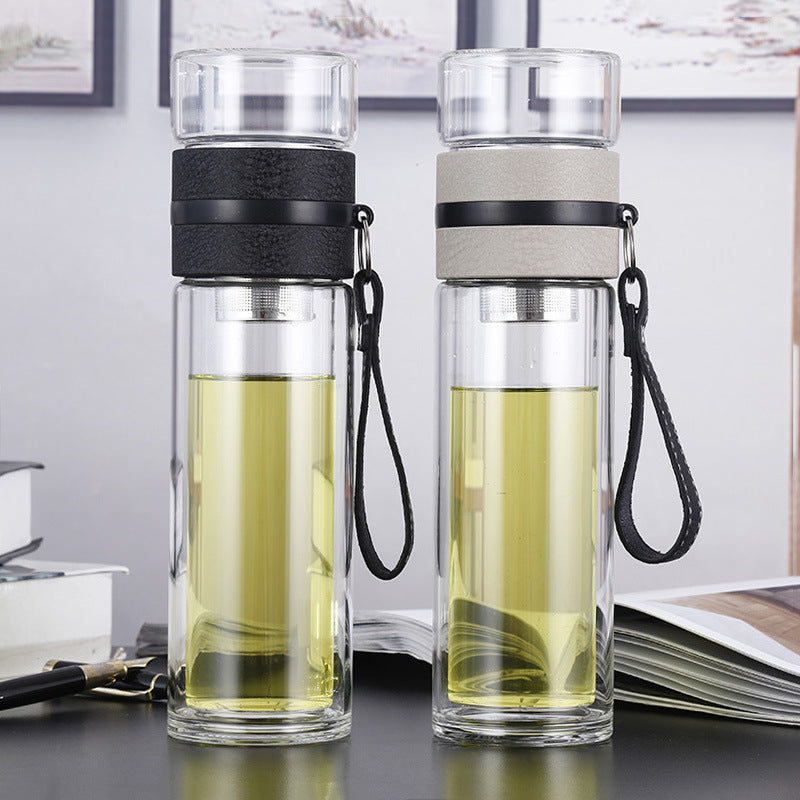 The New Office Transparent Tea Water Separation Double Glass Cup Creative Fashion Tea Maker Water Cup Portable Gift Customiza