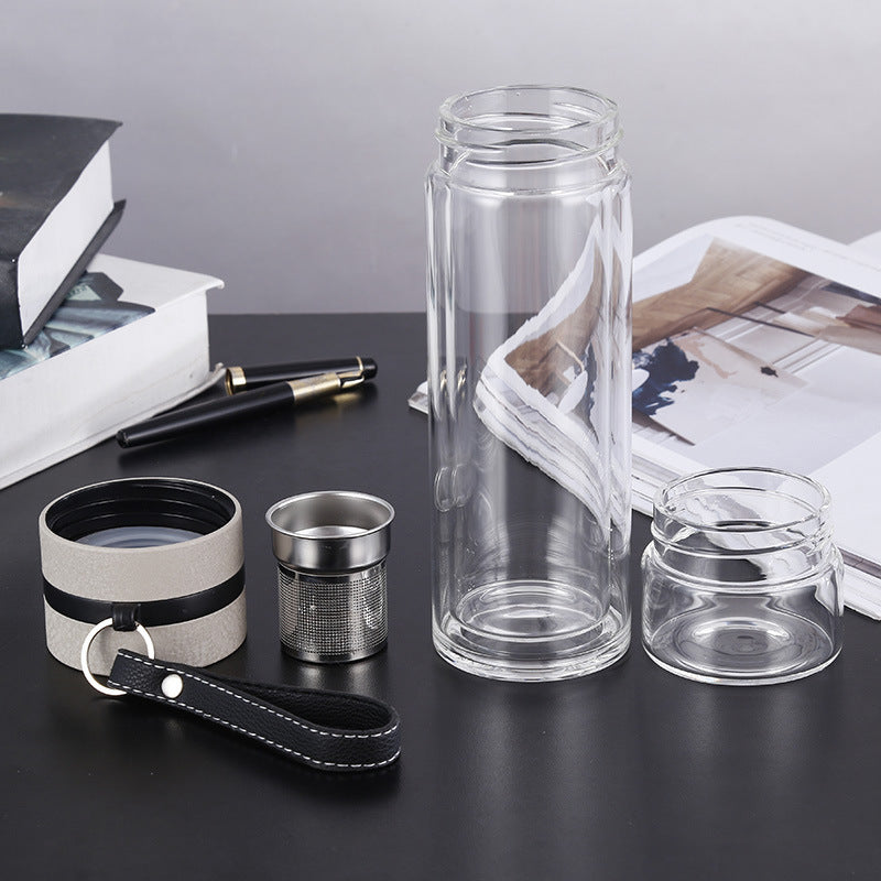 The New Office Transparent Tea Water Separation Double Glass Cup Creative Fashion Tea Maker Water Cup Portable Gift Customiza