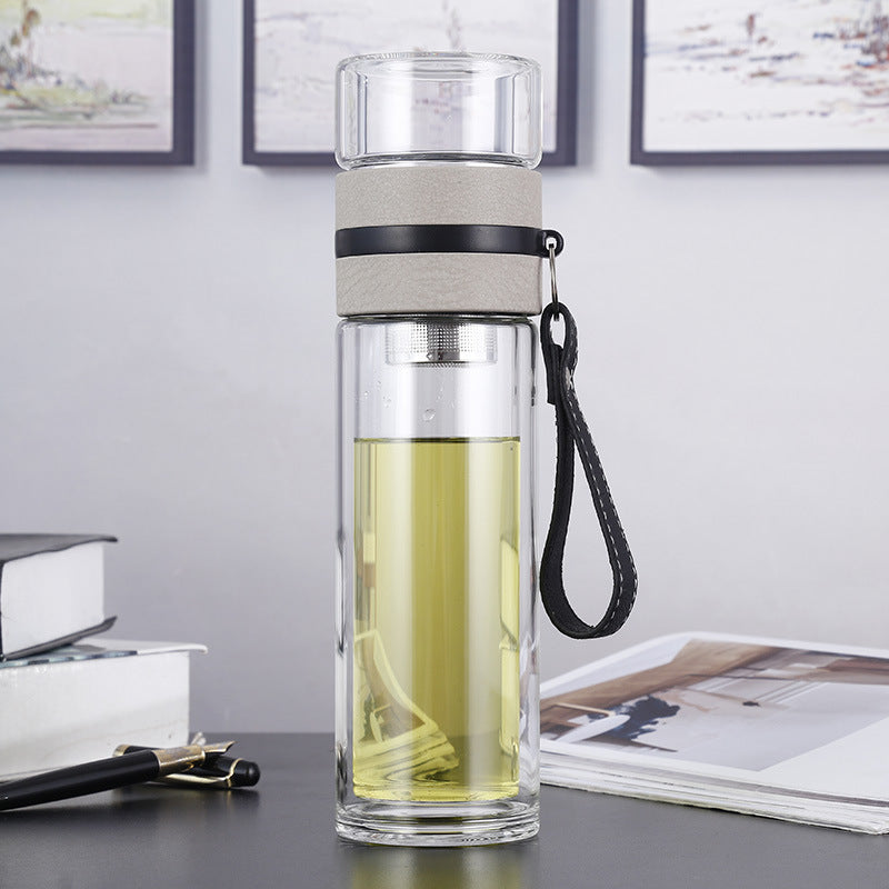 The New Office Transparent Tea Water Separation Double Glass Cup Creative Fashion Tea Maker Water Cup Portable Gift Customiza