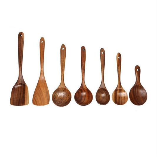 Acacia Wooden Spatula For Non-Stick Cookware Long Handle Wooden Spatula Wooden Spoon Wooden Soup Spoon Set 1619236917146