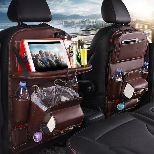 PU Leather Car Storage Bag Multifunction Seat Back Tray Hanging Bag Waterproof Car Organizer Automotive Interior Accessories 