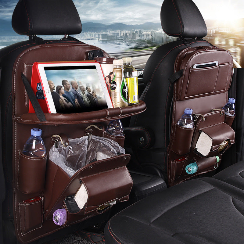 PU Leather Car Storage Bag Multifunction Seat Back Tray Hanging Bag Waterproof Car Organizer Automotive Interior Accessories 